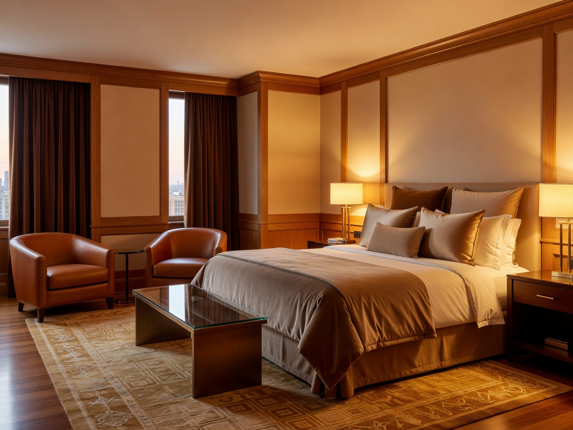Upscale hotel room interior with warm tones